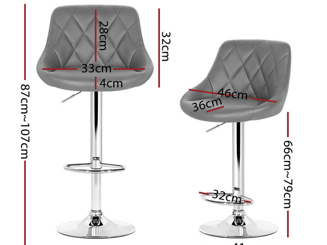 Artiss 4x Bar Stools Leather Padded Gas Lift Grey