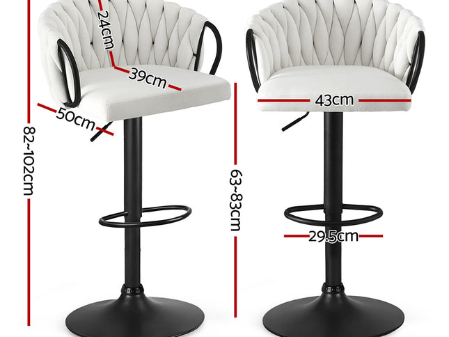 Artiss 1x Bar Stool Single Kitchen Dining Chair Counter Stool Woven Velvet Ivory