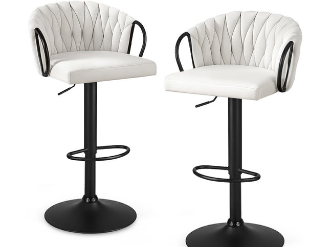 Artiss Bar Stool x2 Kitchen Dining Chair Counter Gaslift Woven Velvet Ivory