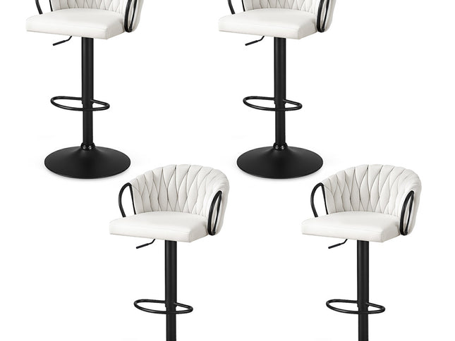 Artiss Bar Stool x4 Kitchen Dining Chair Counter Gaslift Woven Velvet Ivory