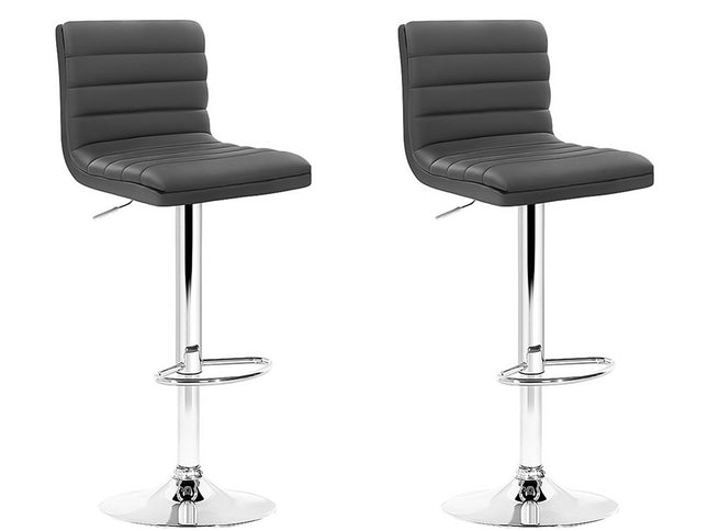 Artiss 2x Bar Stools Padded Leather Gas Lift Grey