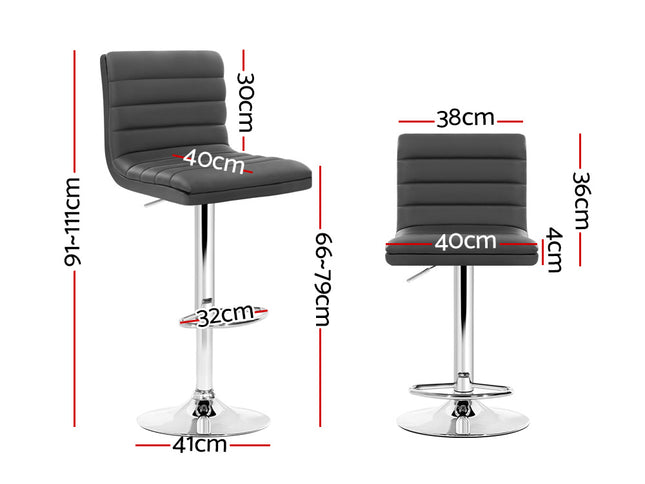 Artiss 2x Bar Stools Padded Leather Gas Lift Grey