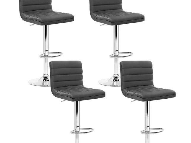 Artiss Set of 4 PU Leather Lined Pattern Bar Stools- Grey and Chrome