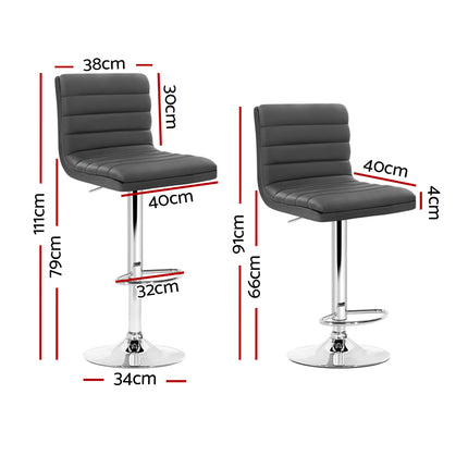 Artiss Set of 4 PU Leather Lined Pattern Bar Stools- Grey and Chrome