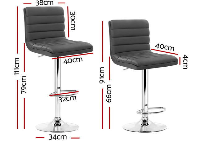 Artiss Set of 4 PU Leather Lined Pattern Bar Stools- Grey and Chrome