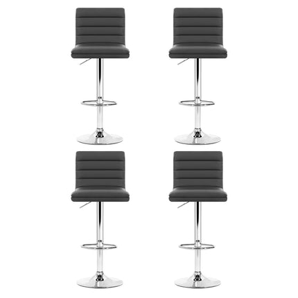 Artiss Set of 4 PU Leather Lined Pattern Bar Stools- Grey and Chrome