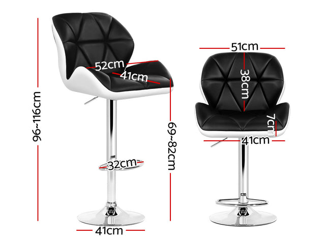 Artiss 2x Bar Stools Gas Lift Padded Leather Black & White