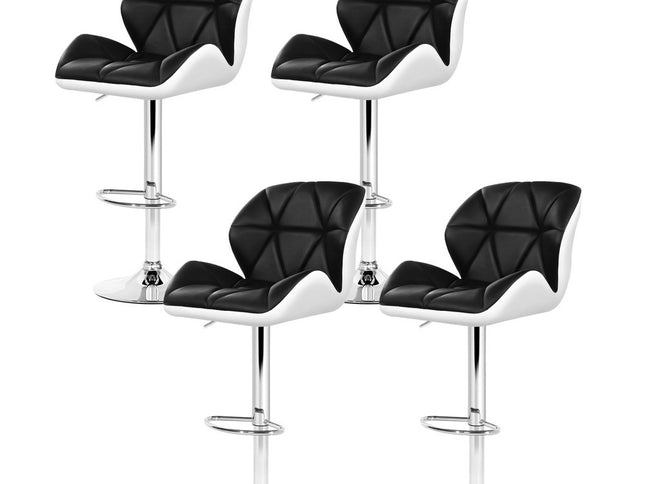 Artiss 4x Bar Stools Gas Lift Padded Leather Black & White