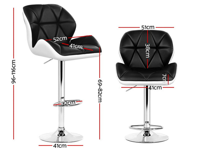 Artiss 4x Bar Stools Gas Lift Padded Leather Black & White