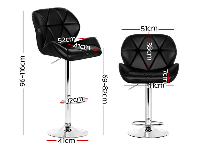 Artiss 2x Bar Stools Gas Lift Padded Leather Black