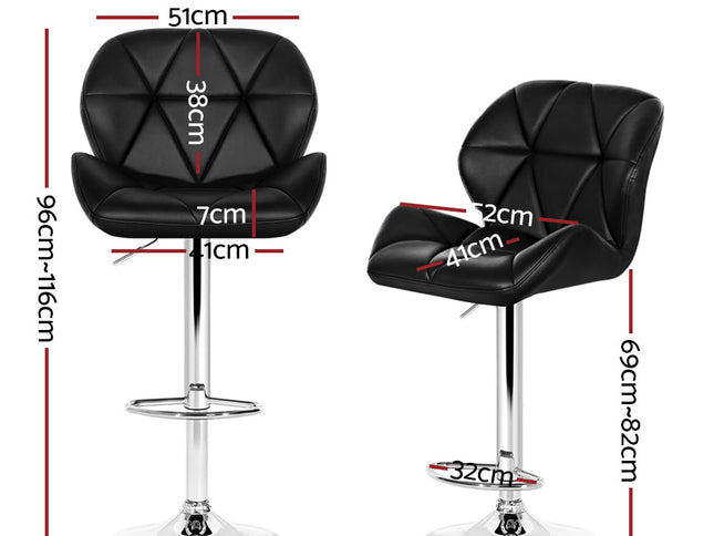 Artiss 4x Bar Stools Gas Lift Padded Leather Black