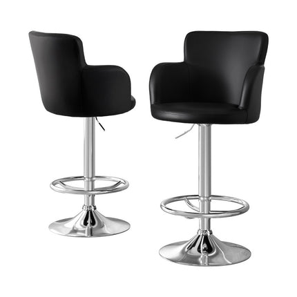 Artiss 2x Leather Bar Stools Swivel Adjustable Gas Lift PU Counter Chairs Black