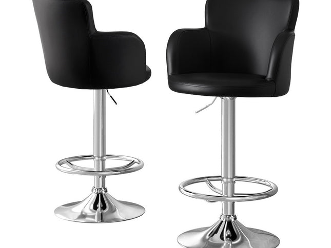 Artiss 2x Leather Bar Stools Swivel Adjustable Gas Lift PU Counter Chairs Black