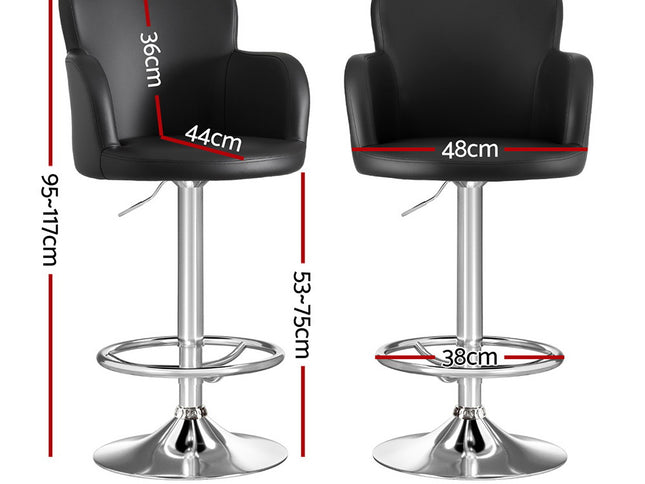 Artiss 2x Leather Bar Stools Swivel Adjustable Gas Lift PU Counter Chairs Black