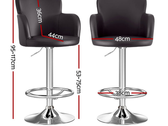 Artiss 2x Leather Bar Stools Swivel Adjustable Gas Lift PU Counter Chairs Brown