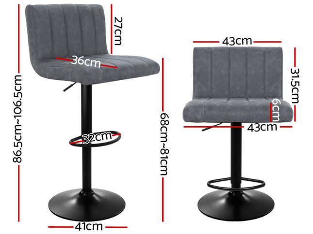 Artiss 2x Bar Stools Vintage Leather Gas Lift Grey