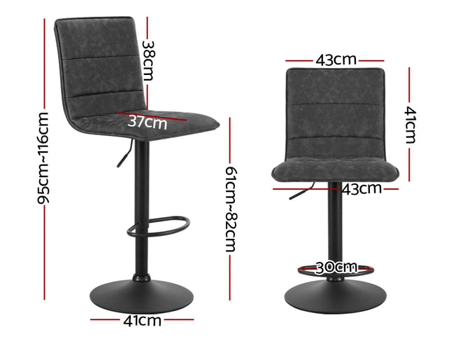 Artiss 2x Bar Stools Gas Lift Vintage Leather Grey