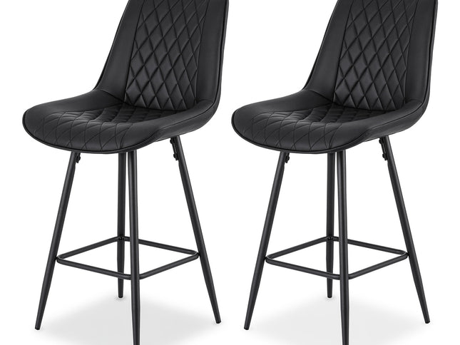 Artiss 2x Bar Stools Kitchen Dining Chair Counter Stool Diamond PU Leather Black
