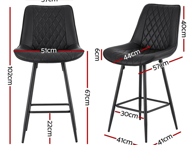 Artiss 2x Bar Stools Kitchen Dining Chair Counter Stool Diamond PU Leather Black