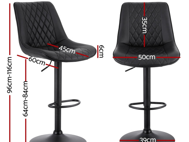 Artiss 4x Bar Stools Kitchen Swivel Gas Lift Counter Chair Diamond Leather Black