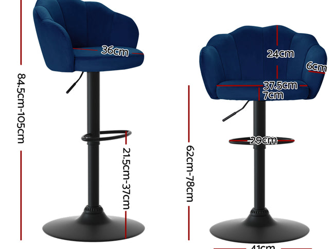 Artiss 2x Bar Stools Gas Lift Velvet Blue