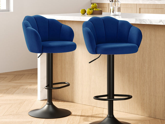 Artiss 2x Bar Stools Gas Lift Velvet Blue