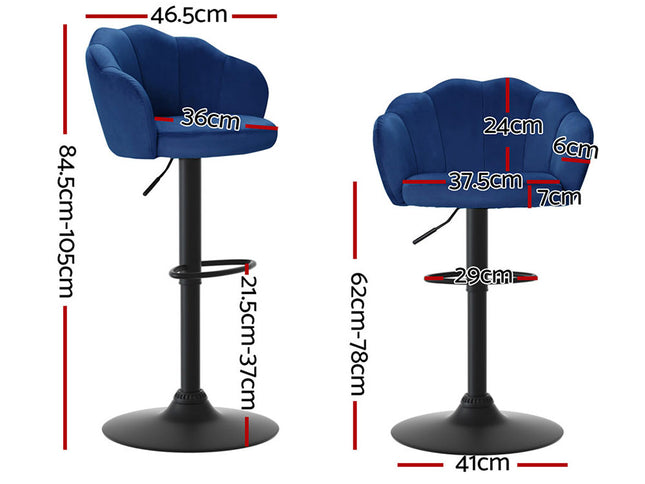 Artiss 4x Bar Stools Gas Lift Velvet Blue