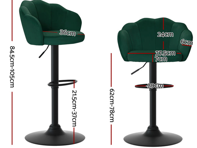 Artiss 2x Bar Stools Gas Lift Velvet Green