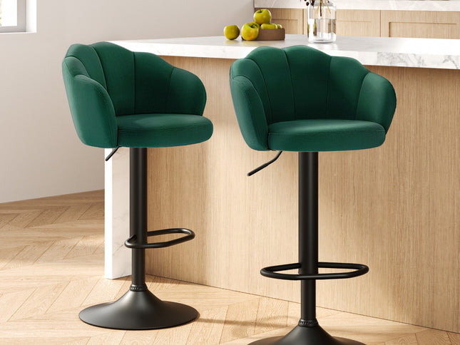 Artiss 2x Bar Stools Gas Lift Velvet Green