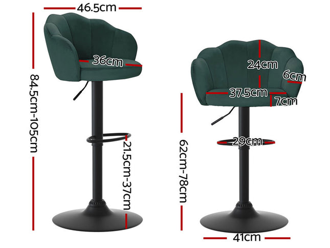 Artiss 4x Bar Stools Gas Lift Velvet Green