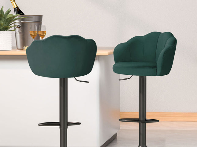 Artiss 4x Bar Stools Gas Lift Velvet Green