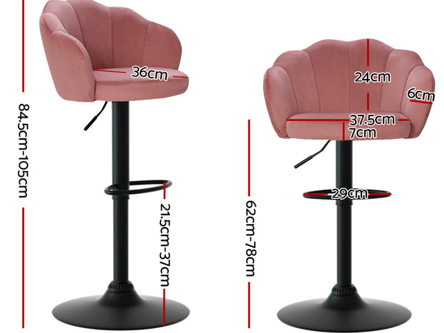 Artiss 2x Bar Stools Gas Lift Velvet Pink