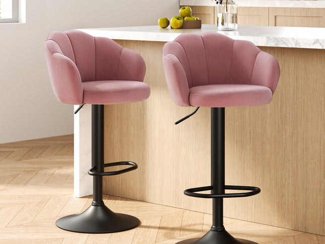 Artiss 2x Bar Stools Gas Lift Velvet Pink