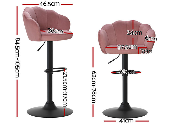 Artiss 4x Bar Stools Gas Lift Velvet Pink
