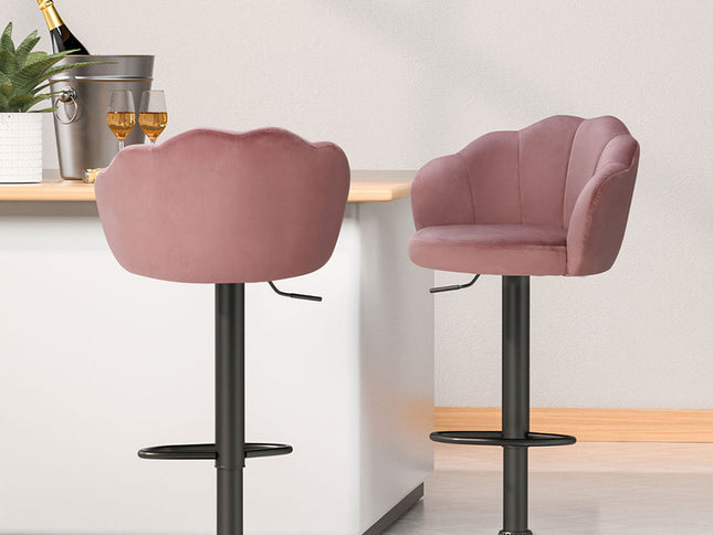 Artiss 4x Bar Stools Gas Lift Velvet Pink