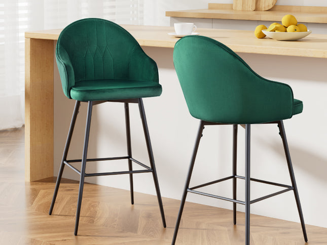 Artiss 2x Bar Stools Velvet Swivel Metal Legs Green