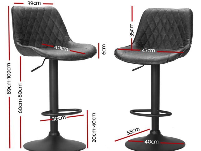 Artiss 2x Bar Stools Gas Lift Vintage Leather Black