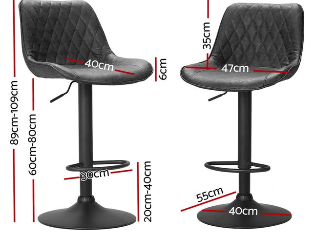 Artiss 4x Bar Stools Gas Lift Vintage Leather Black