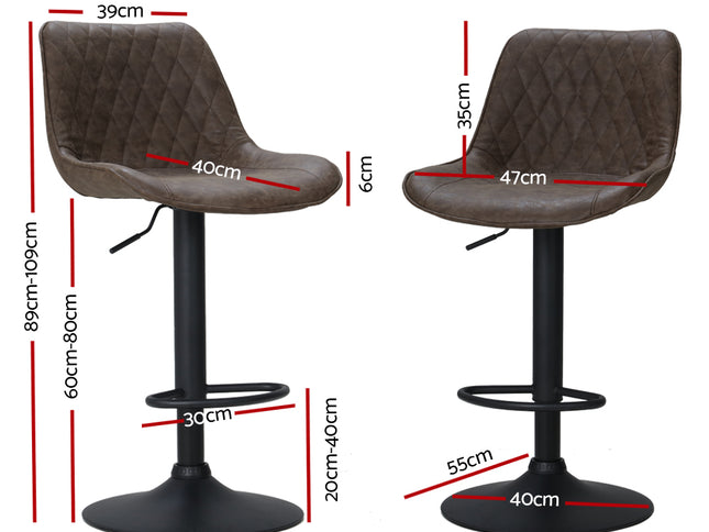 Artiss 2x Bar Stools Gas Lift Vintage Leather Brown