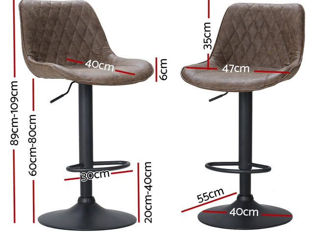 Artiss 4x Bar Stools Gas Lift Vintage Leather Brown