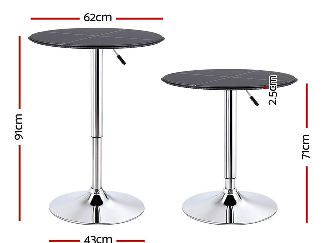 Artiss Bar Table Round Swivel Height Adjustable 62cm Modern PVC Leather Black