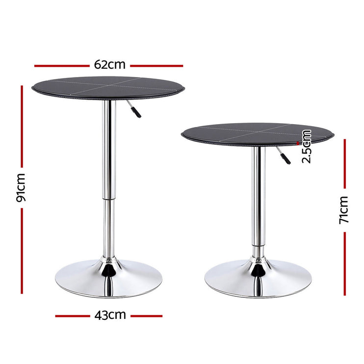 Artiss Bar Table Round Swivel Height Adjustable 62cm Modern PVC Leather Black
