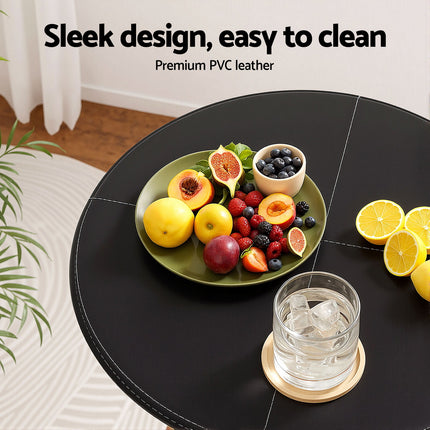 Artiss Bar Table Round Swivel Height Adjustable 62cm Modern PVC Leather Black