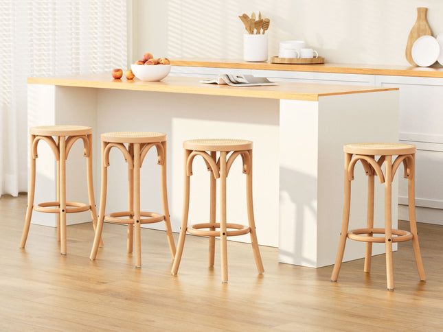 Artiss 4x Bar Stoosl Rattan Seat Wooden