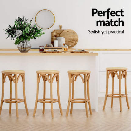 Artiss 4x Bar Stoosl Rattan Seat Wooden