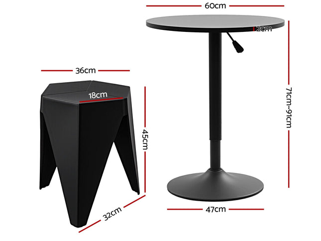 Artiss Bar Stools and Table Set 3PCS Dining Desk Kitchen Chairs Cafe Pub Black