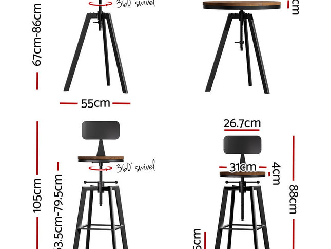 Artiss Bar Table and Stools Set Dining Desk Industrial Kitchen Chairs Cafe Pub