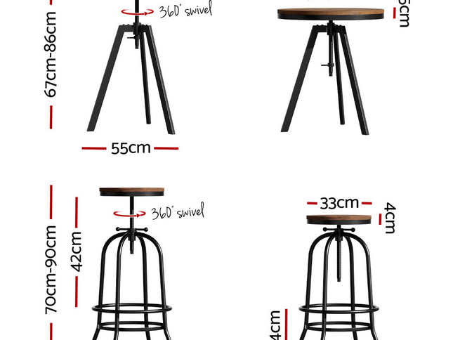 Artiss Bar Table Stools Set Dining Desk Industrial Kitchen Chairs Cafe Pub