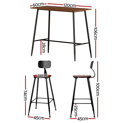 Artiss Bar Table and Stools Set Dining Desk Kitchen Chairs Cafe Pub