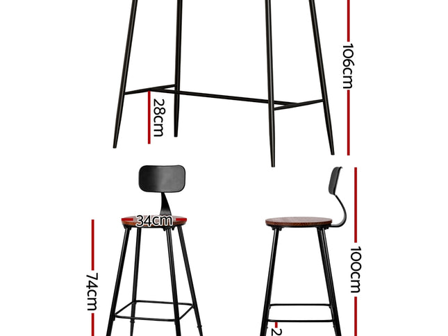 Artiss Bar Table and Stools Set Dining Desk Kitchen Chairs Cafe Pub